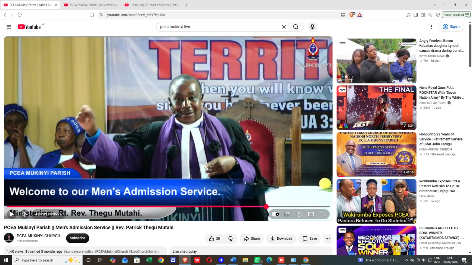 RT. REV THEGU MUTAHI AT PCEA MUKINYI MEN'S ADMISSION SERVICE